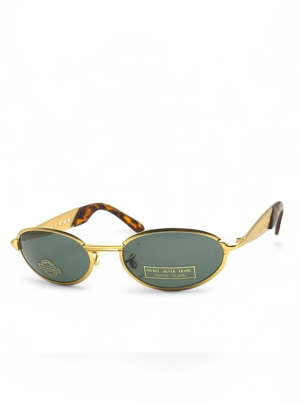 Vintage Gold  metal Frame Oval Sunglasses with Green Lenses - Unbranded